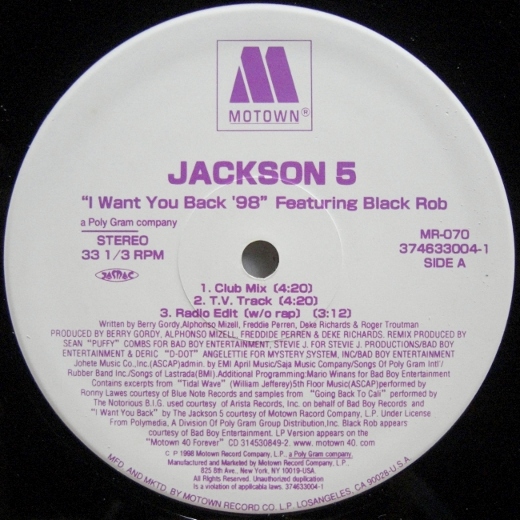 画像1: Jackson 5 featuring Black Rob - I Want You Back '98